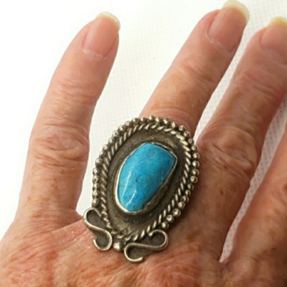 Vintage Native American Turquoise Sterling Silver Ring Sz 6 Very Old